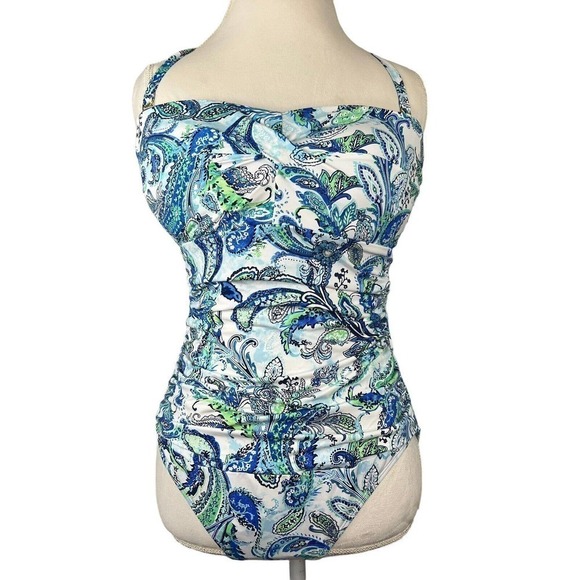Lauren Ralph Lauren Fiesta PaisleyTwist Bandeau One Piece Swimsuit 16 - Picture 2 of 16